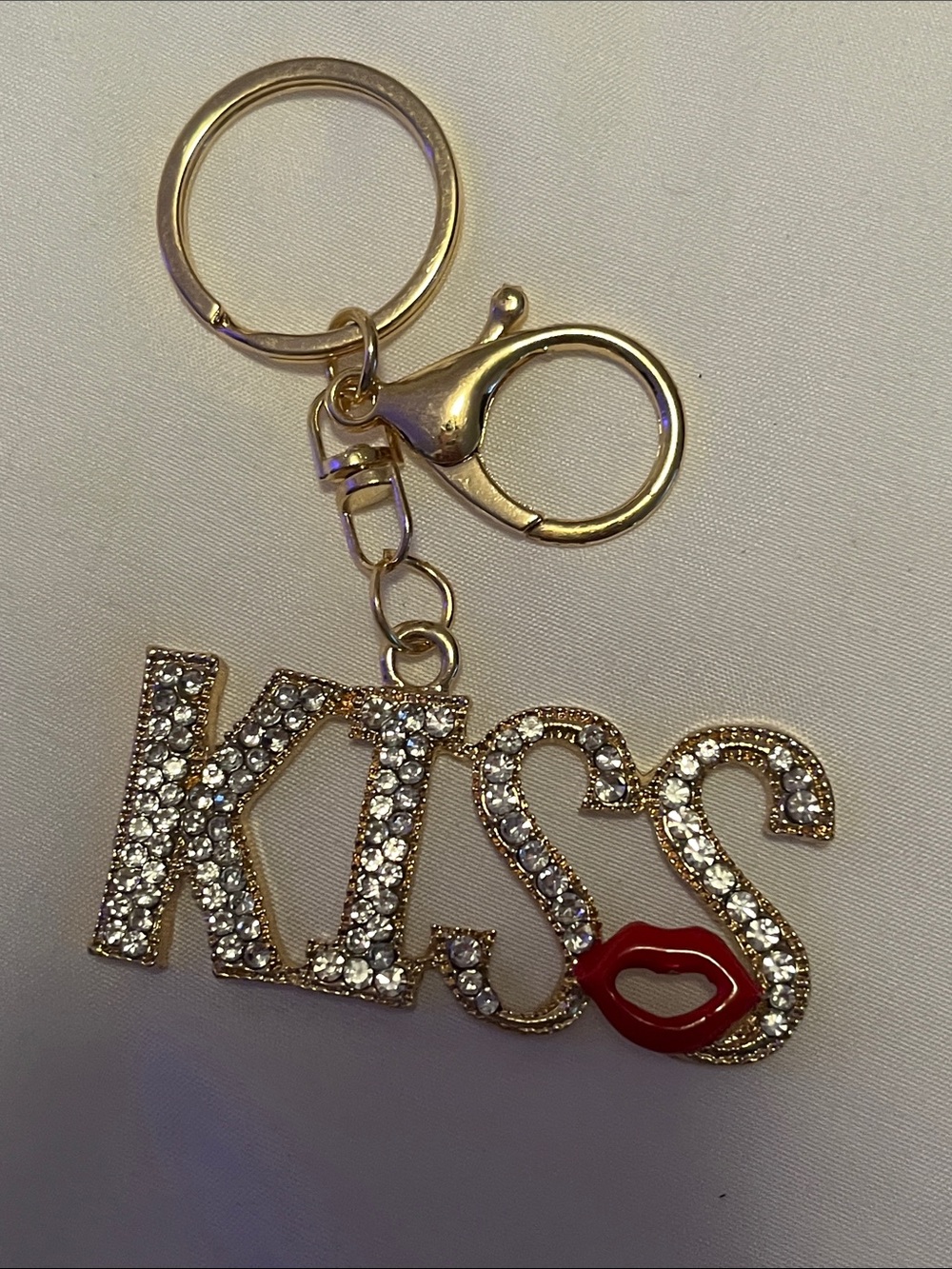 Kiss Crystal Keychain Charm with Red Lip Accent New